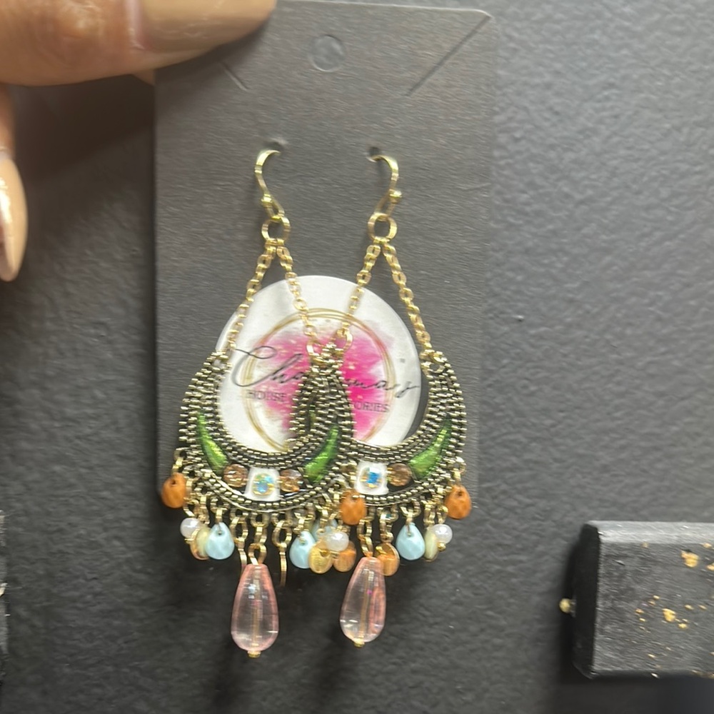 Bohemian Gold and Green Dangle Earrings